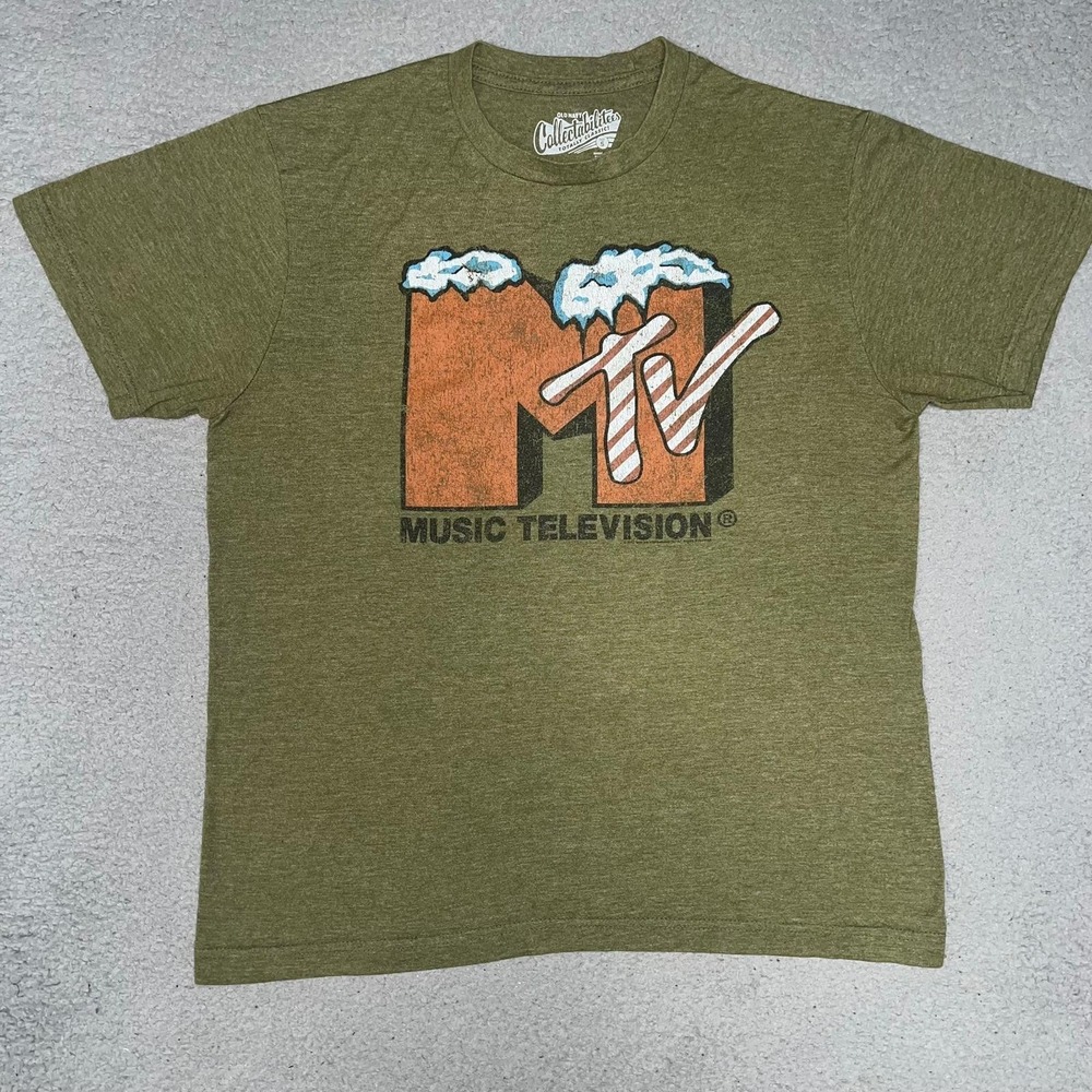VTG Old Navy Collectabilitees MTV Logo T Shirt Men Sz S Olive Green Holiday Tee